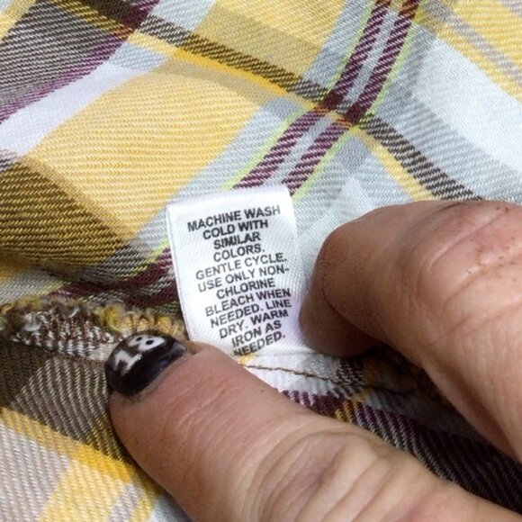 Yellow Plaid Button-Up Women's Top Large (4y) - Picture 9 of 9